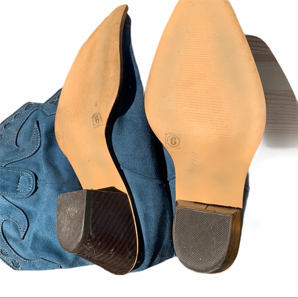 Arizonatel Blue Suede Slouch Western Boots Size 6 - Picture 7 of 9